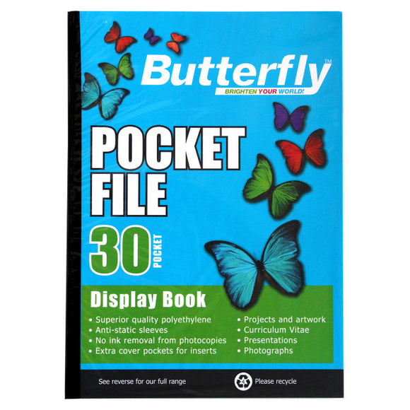 A4 Butterfly Pocket File - 30 Pocket Butterfly Stationery- BibiBuzz